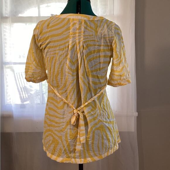 Antilia Femme Top Button Up Pleated Bust Gathered Sleeve Back Tie Size Medium - Picture 3 of 4